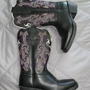 Justin Stampede 2554JR Black Cowboy Western Square Toe Boot Shoes Youth 4.5 D